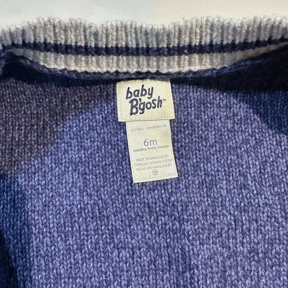 OshKosh B'gosh Baby Navy Jersey Knit Varsity Button-Down Sweater Sz 6m